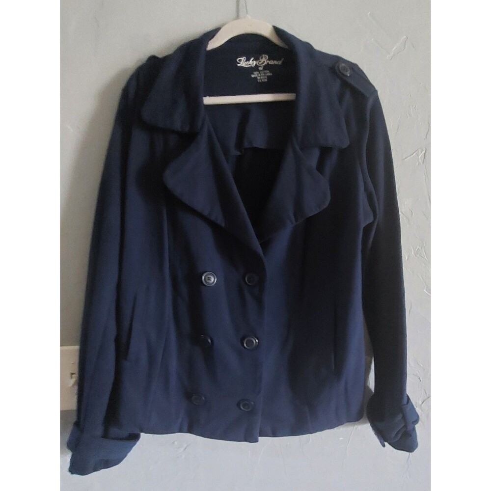 Vintage Lucky Brand Jacket Blazer Women's XL Blue Navy,Cotton,Pocker, 20 Inch Of